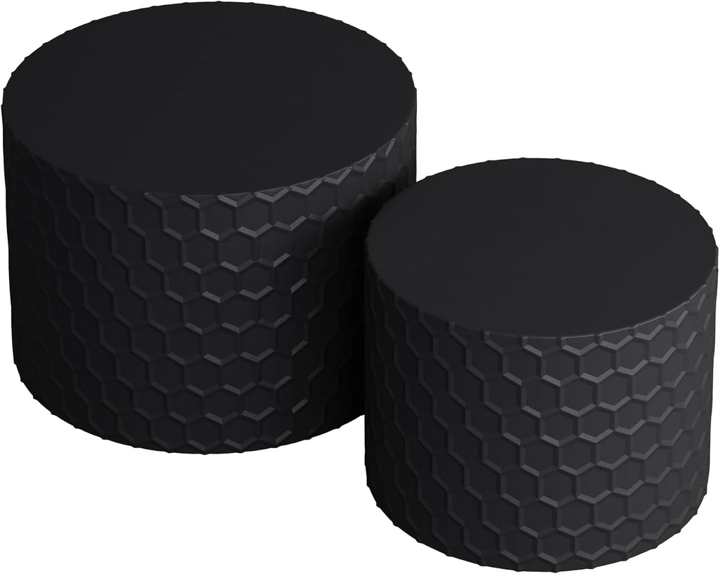 Round Nesting Coffee Table Set of 2, Modern Circular Side Table Set with Honeycomb Design, 2 Piece Nesting End Table Accent Tables Coffee Table for Living Room Bedroom Apartment - Black