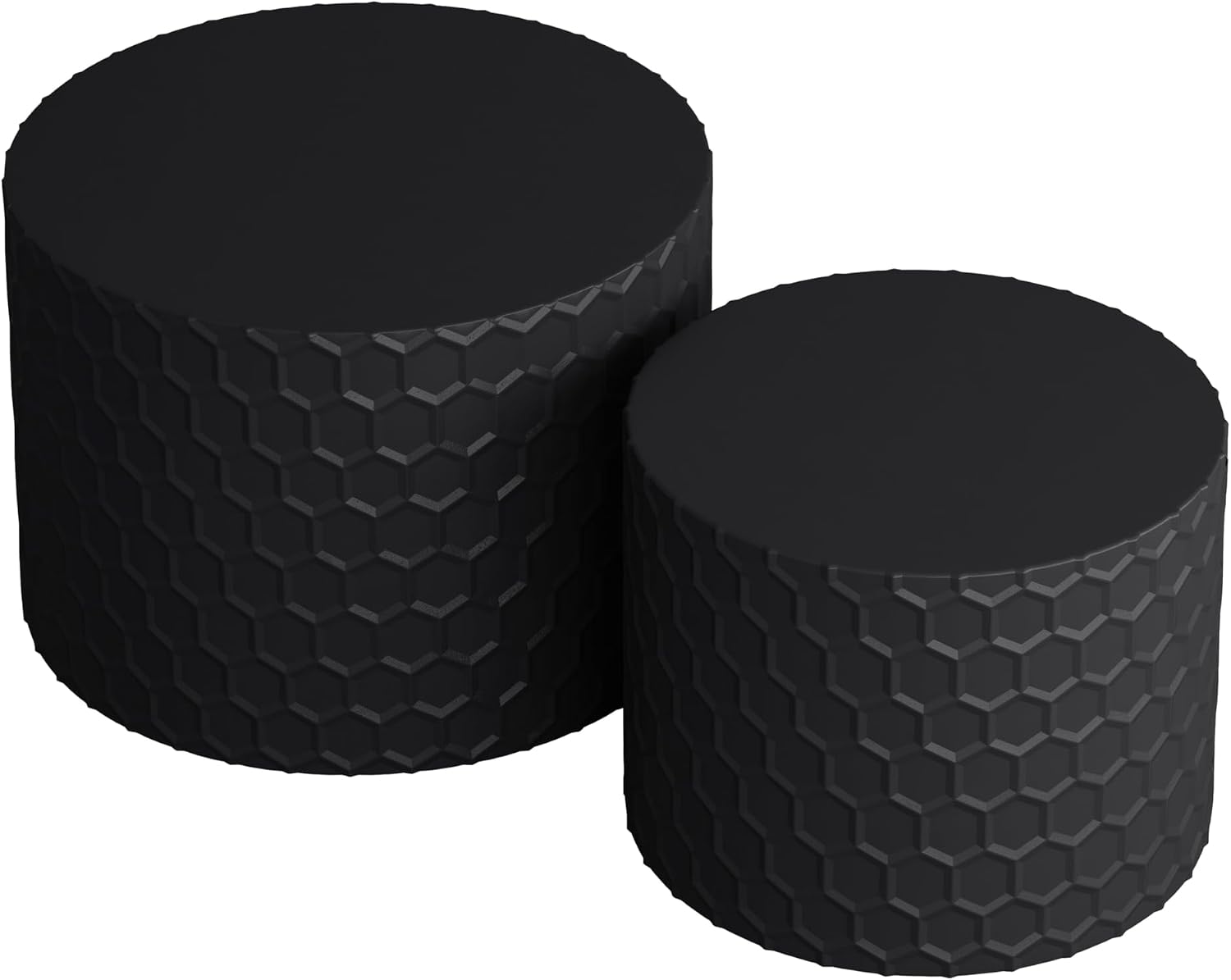 Round Nesting Coffee Table Set of 2, Modern Circular Side Table Set with Honeycomb Design, 2 Piece Nesting End Table Accent Tables Coffee Table for Living Room Bedroom Apartment - Black