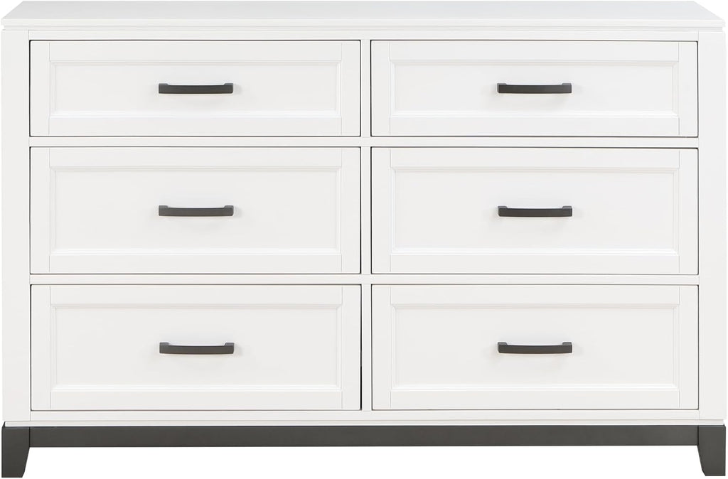 White Finish Bedroom Furniture Set Full Size 6pcs Platform Bed with Drawers Transitional Style