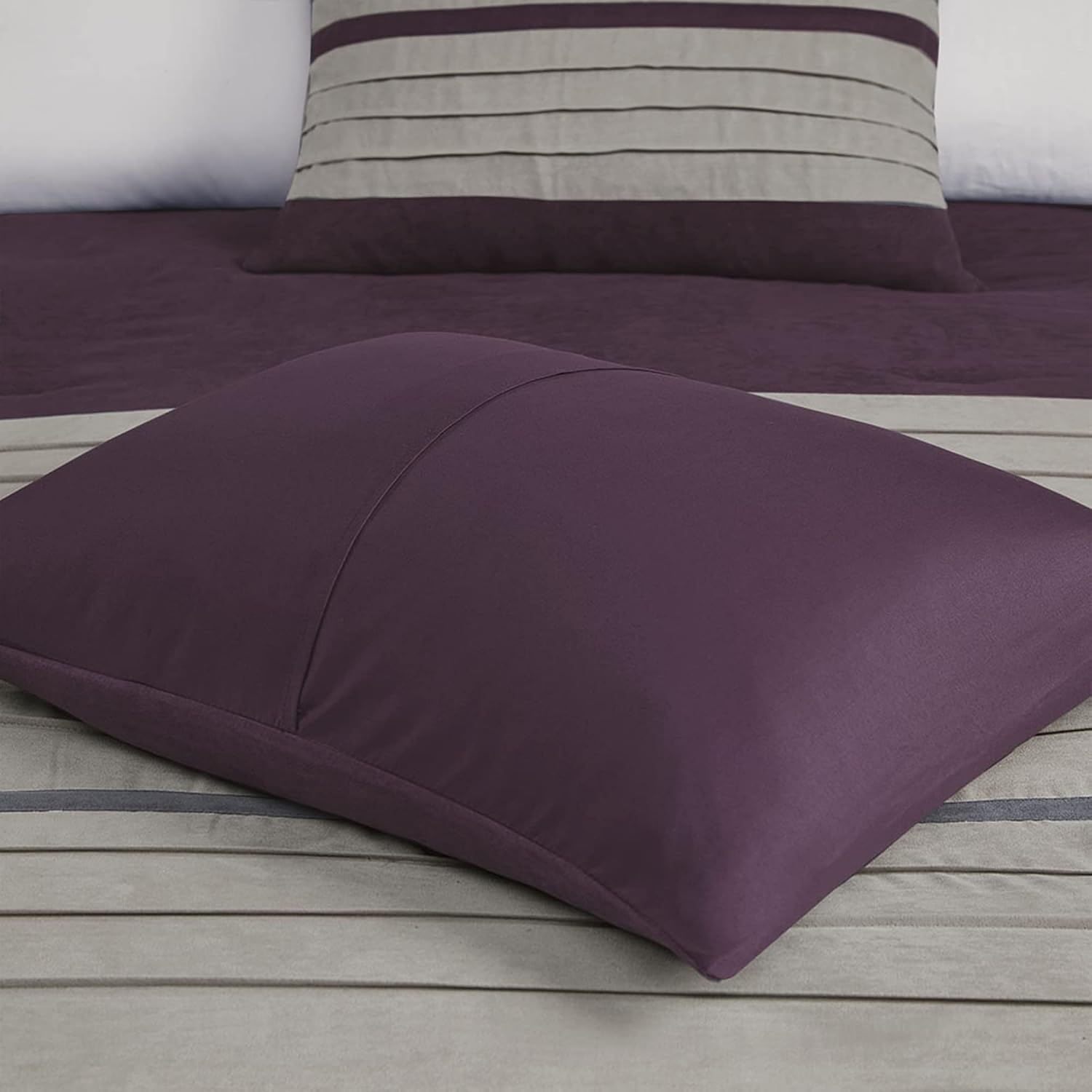 Madison Park - Palmer 7 Piece Comforter Set - Plum - California King - Pieced Microsuede - Includes 1 Comforter, 3 Decorative Pillows, 1 Bed Skirt, 2 Shams,Purple