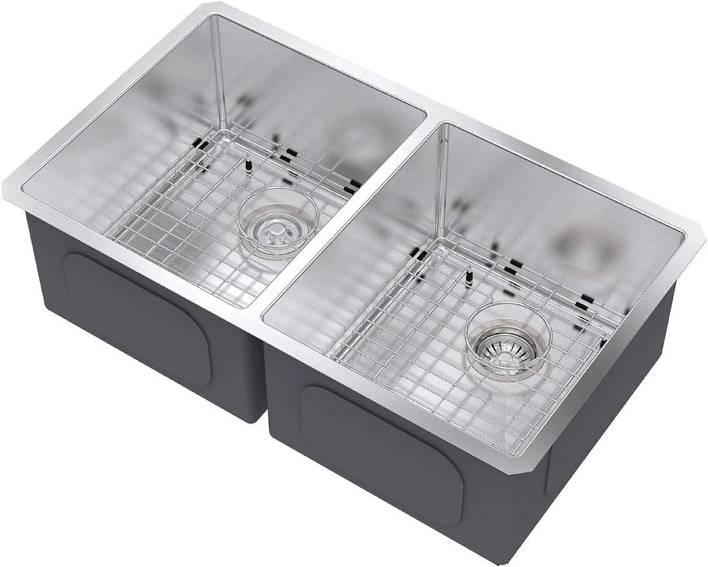 KRAUS Standart Pro 33 -inch Undermount 50/50 Double Bowl 16 Gauge Stainless Steel Kitchen Sink, KHU102-33