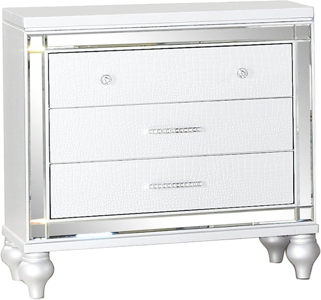 Full 5 PC LED Bedroom Set Made with Wood in White Color