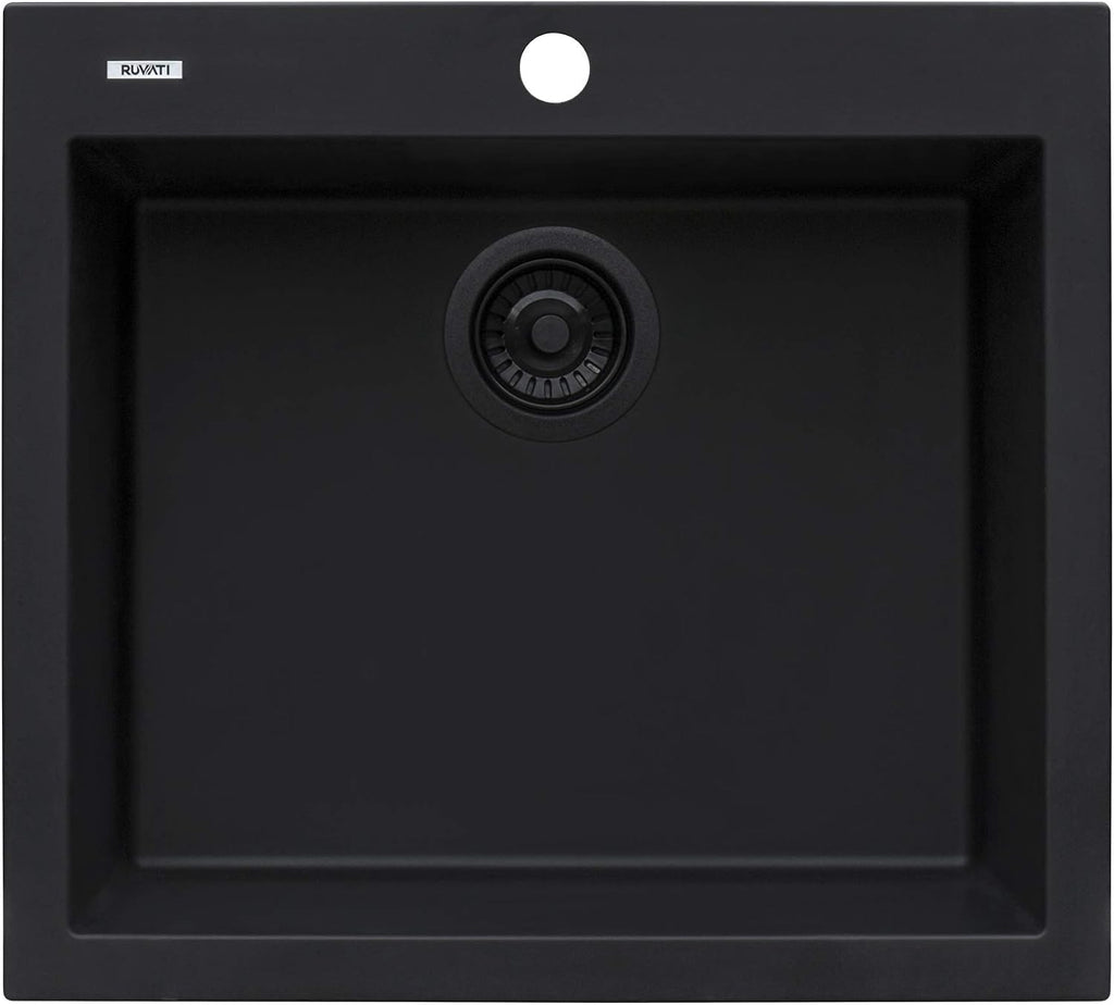 Ruvati 23 x 20 inch epiGranite Drop-in Topmount Granite Composite Quartz Single Bowl Wet Bar Prep Sink - Midnight Black - RVG1023BK