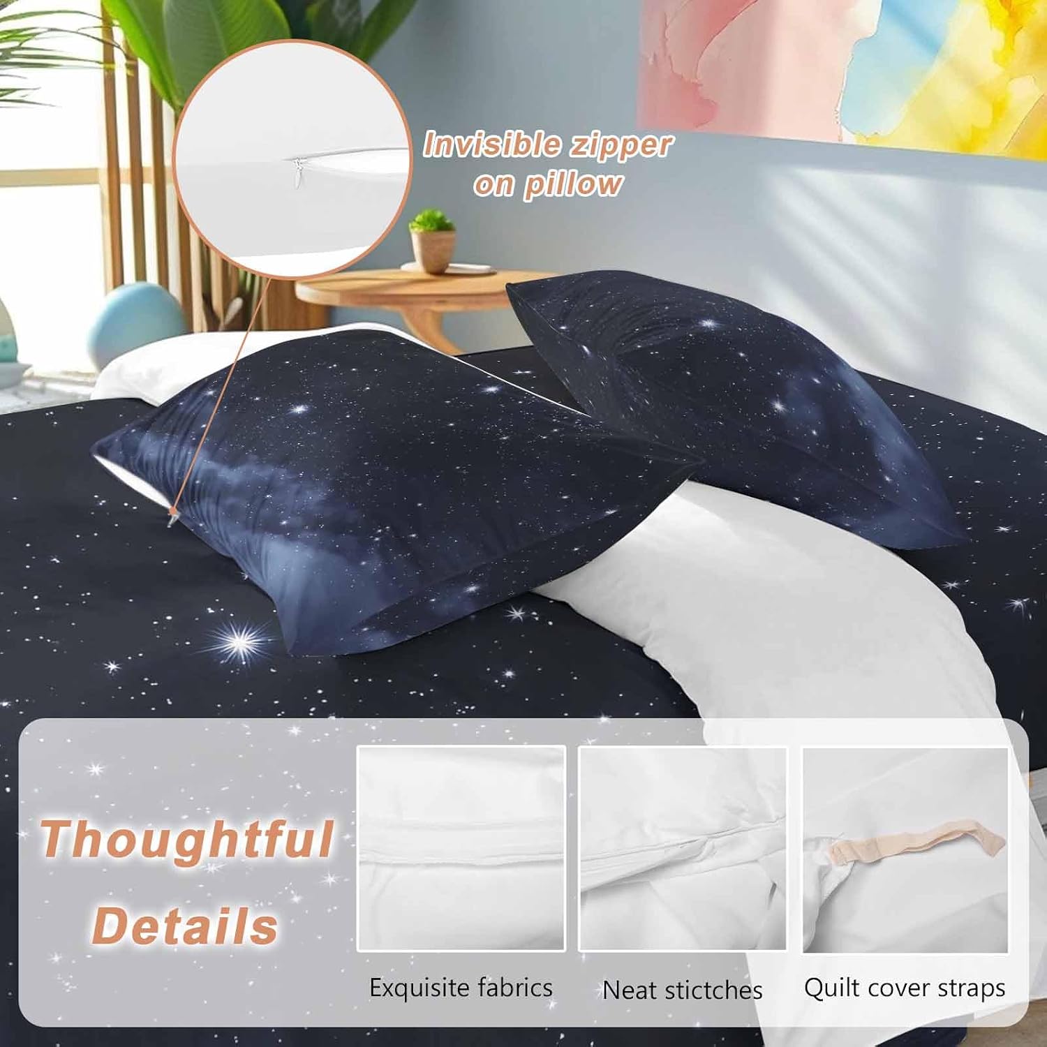 Prime Leader Starry Sky Duvet Cover Set Queen Size 4 Pieces Dreamlike Night Universe Gradient Bedding Set with Zipper Closure, 1 Comforter Cover 92x106 Inches 1 Flat Sheet & 2 Pillow Cases