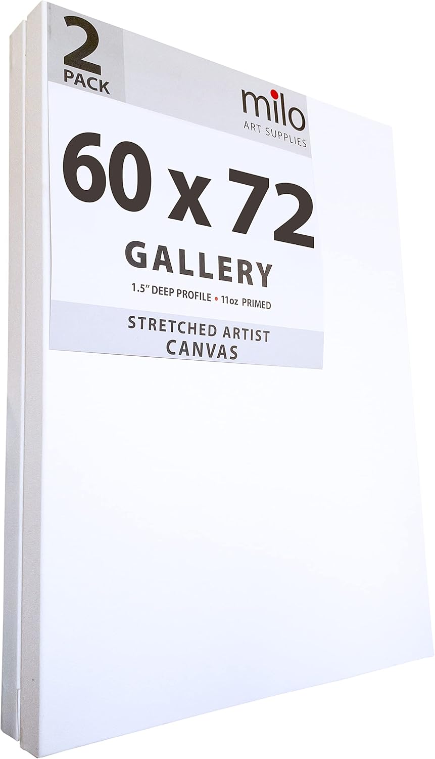 milo Stretched Artist Canvas | 60 x 72 inches | 2 Pack | 1.5' inch Thick Gallery Profile | 15 oz Primed Large Canvases for Painting, Ready to Paint Art Supplies for Acrylic, Oil