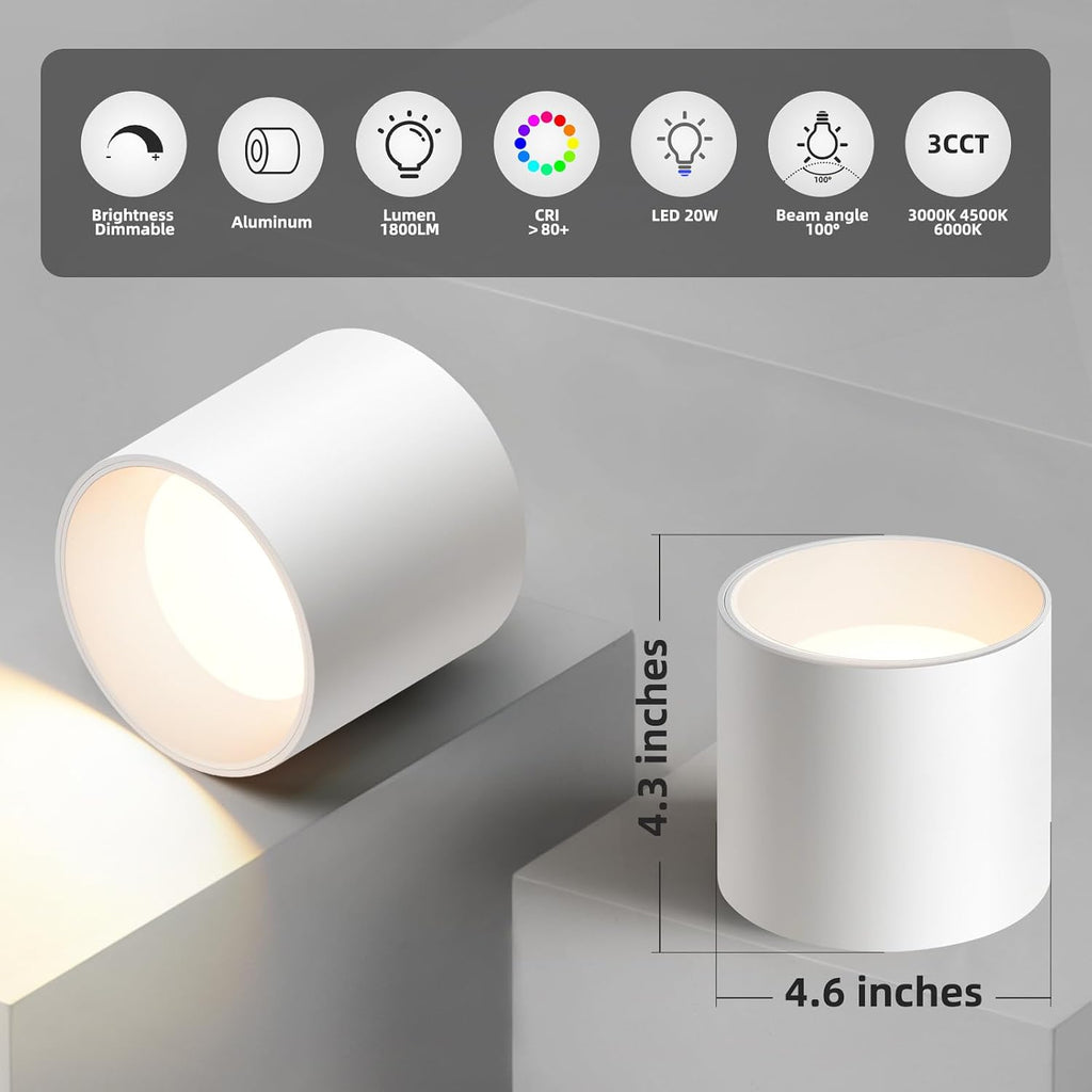 OKELI White Flush Mount Ceiling Light Fixtures for Hallway Entryway, 20W 1800LM 3000K-6000K Dimmable Close to Ceiling-Lighting, Modern LED Cylinder Ceiling-Lamps for Dining Room Living Room, 3Pack