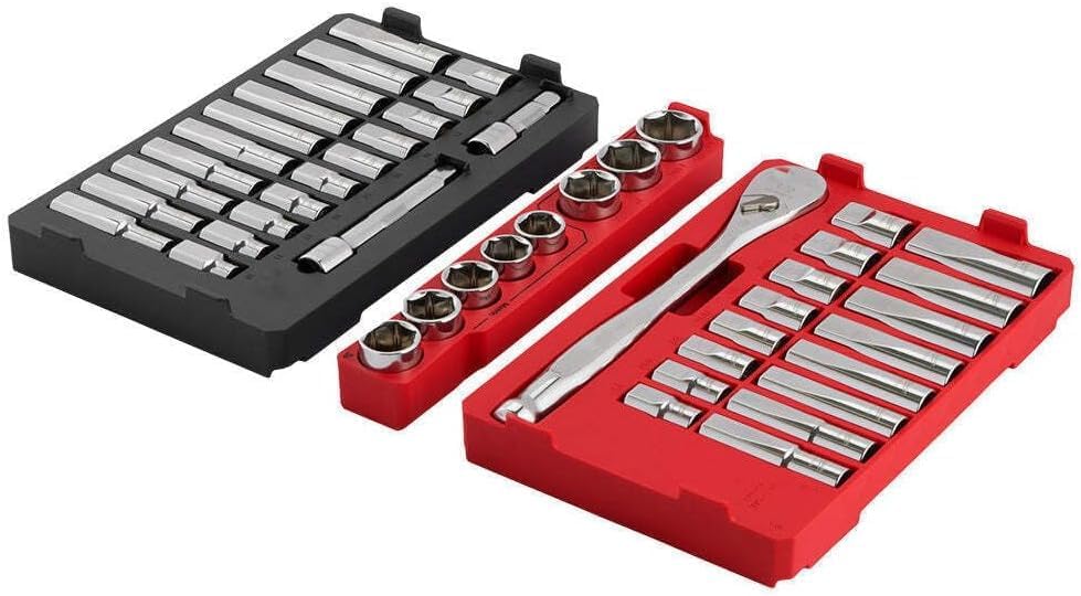 Suitable For Milwaukee 1/2'' Drive Ratchet/Socket Set w/Packout Organizer - 47 PC, Model# 48-22-9487, Silvery