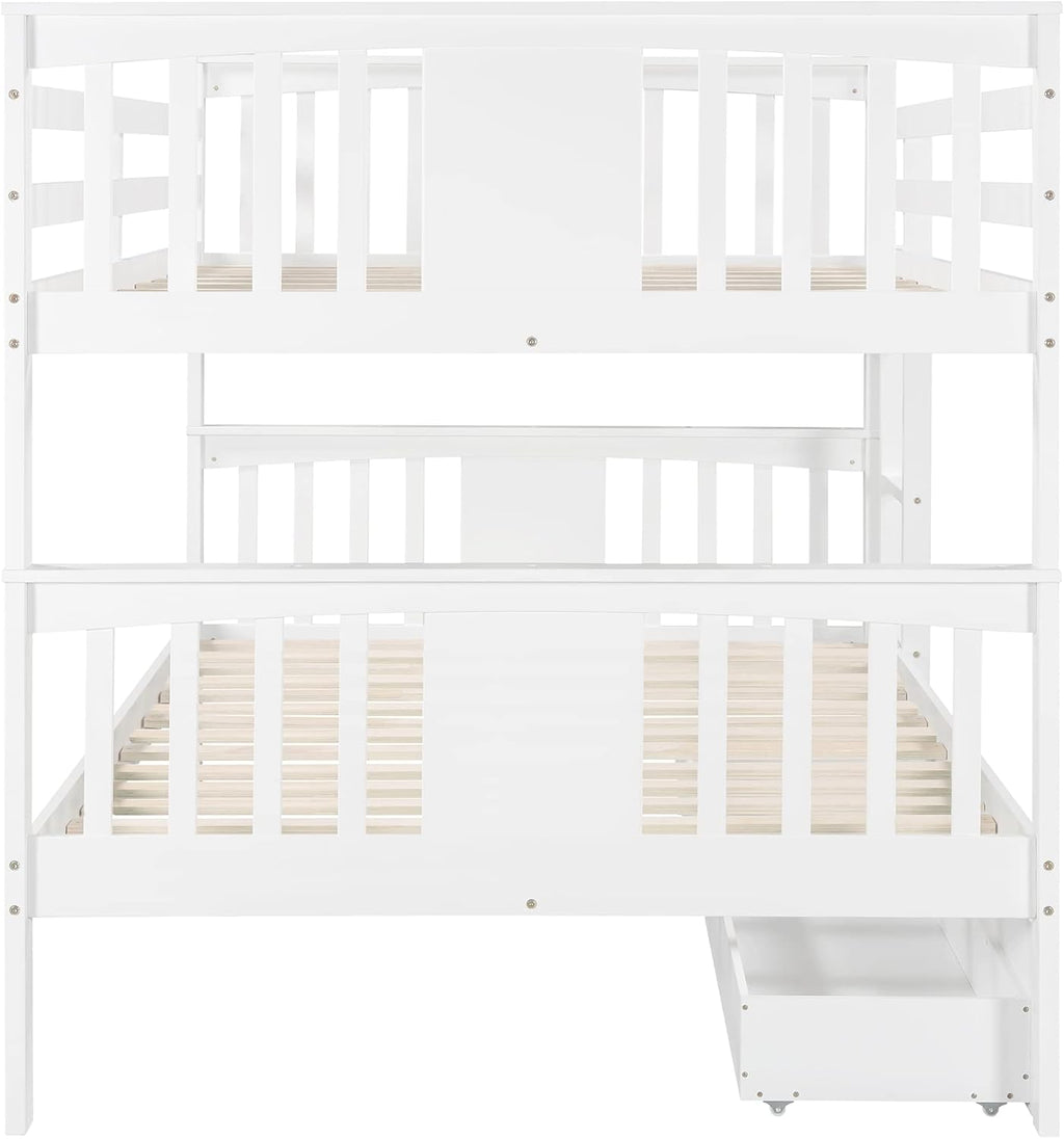 GOWE Full Over Full Bunk Bed with Drawers and Ladder for Bedroom, Guest Room Furniture-White(Old SKU :LT000205AAK)
