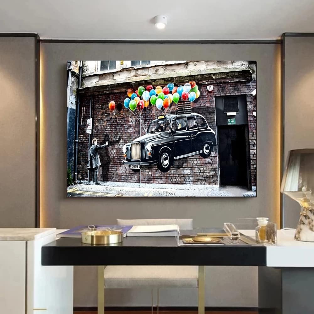 Framed Banksy Street Graffiti Wall Art Decor Large Abstract Pictures Canvas Painting Prints Colorful Modern Contemporary Poster Artwork Stretched for Wall Home Bathroom Bedroom Living Room Ready Hang (Framed Decor Art-012, 32x48inch (80x120cm))