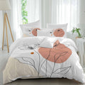 Prime Leader Floral Line Duvet Cover Set Queen Size 4 Pieces Minimalist Flower Modern Bedding Set with Zipper Closure, 1 Comforter Cover 92x106 Inches 1 Flat Sheet & 2 Pillow Cases