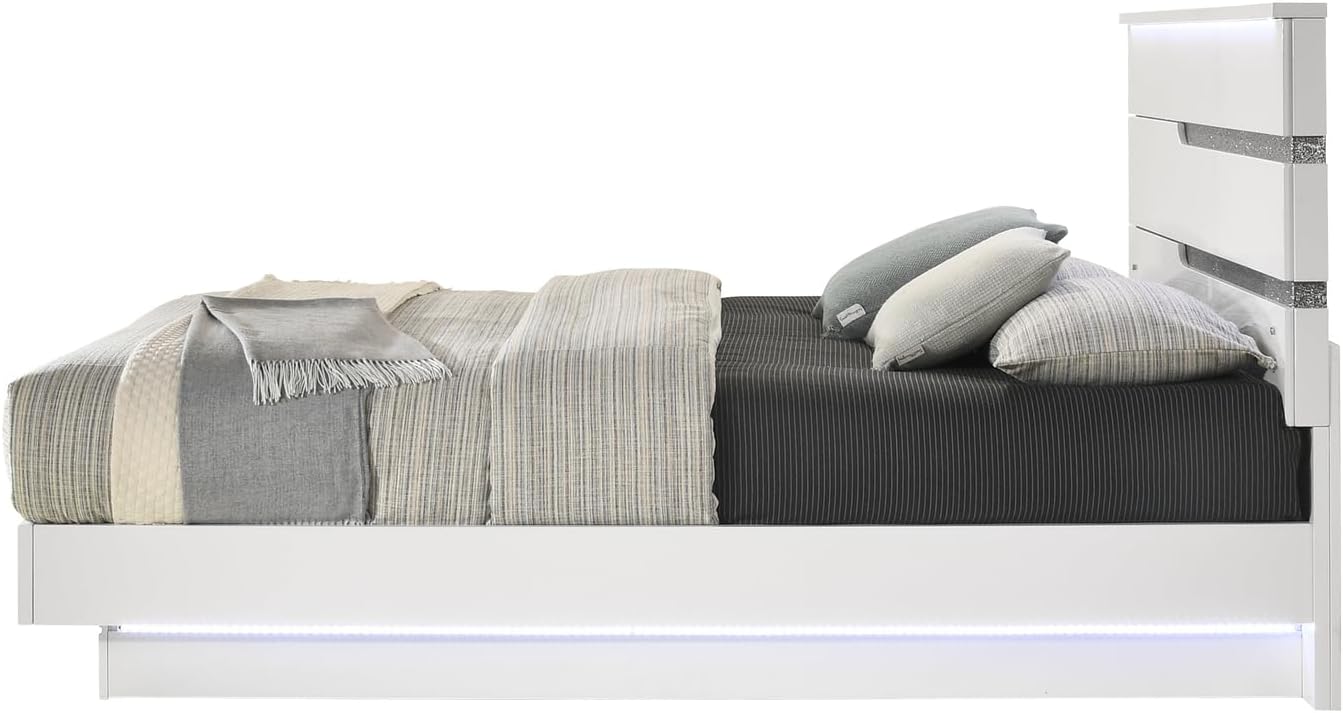 HomeStock Platform Bed with Lighting - Modern Bedroom Furniture White/Queen