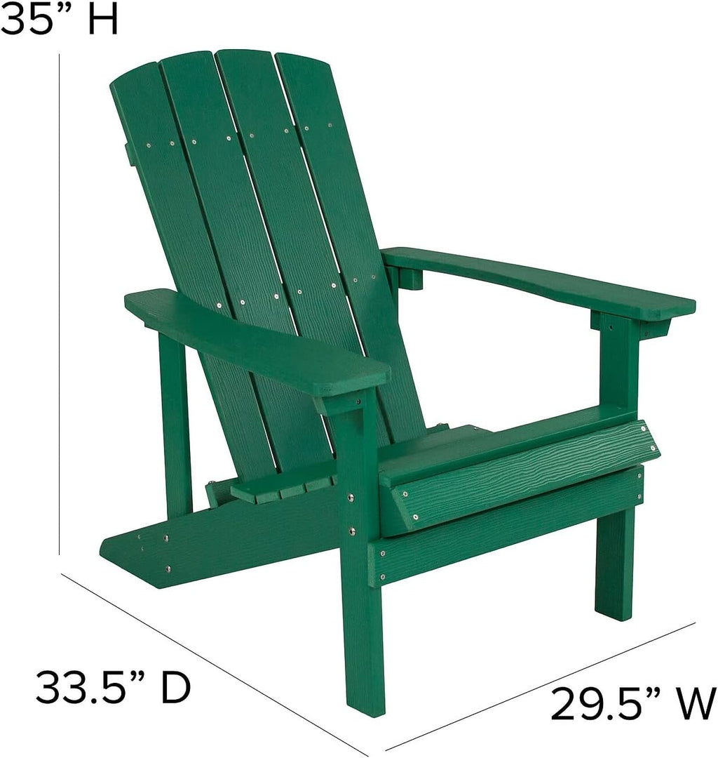 Flash Furniture Charlestown Commercial Grade Indoor/Outdoor Adirondack Chair, Weather Resistant Durable Poly Resin Deck and Patio Seating, Green