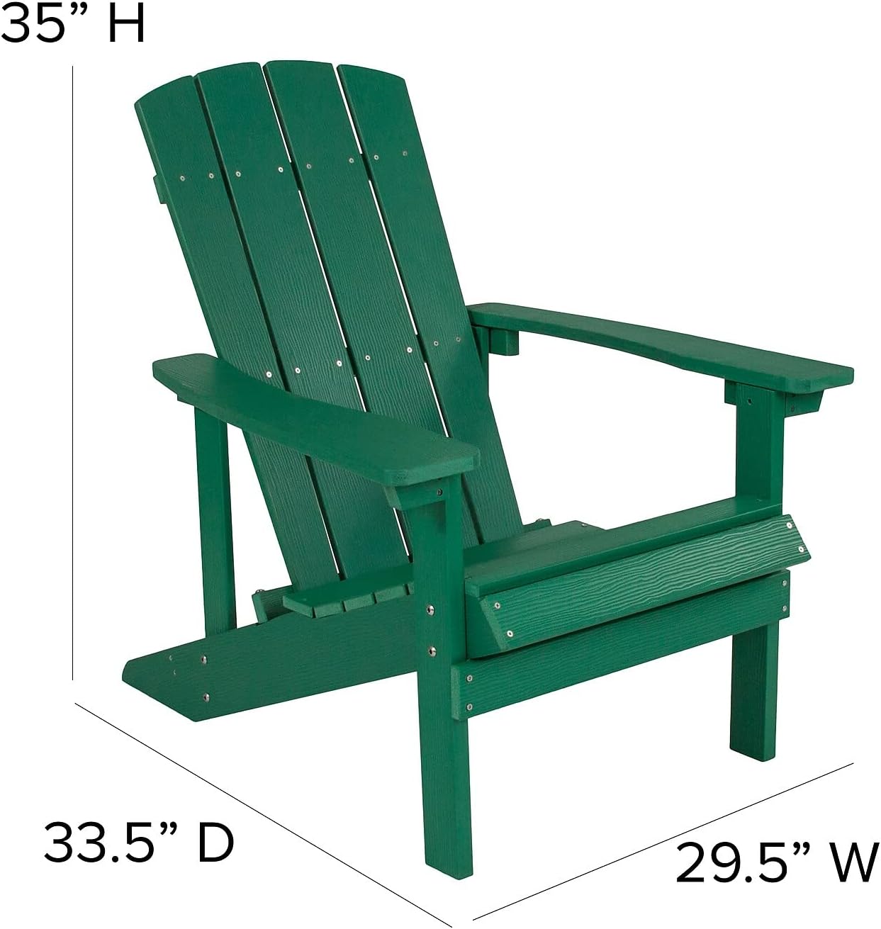 Flash Furniture Charlestown Commercial Grade Indoor/Outdoor Adirondack Chair, Weather Resistant Durable Poly Resin Deck and Patio Seating, Green