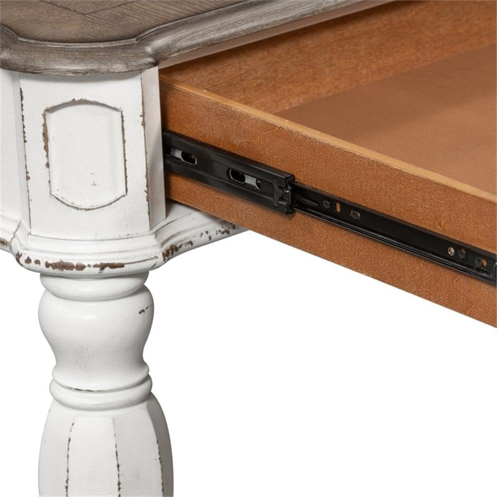 Liberty Furniture Magnolia Manor Makeup Vanity Accent Desk Set with Upholstered Bench European Traditional - Antique White & Weathered Bark