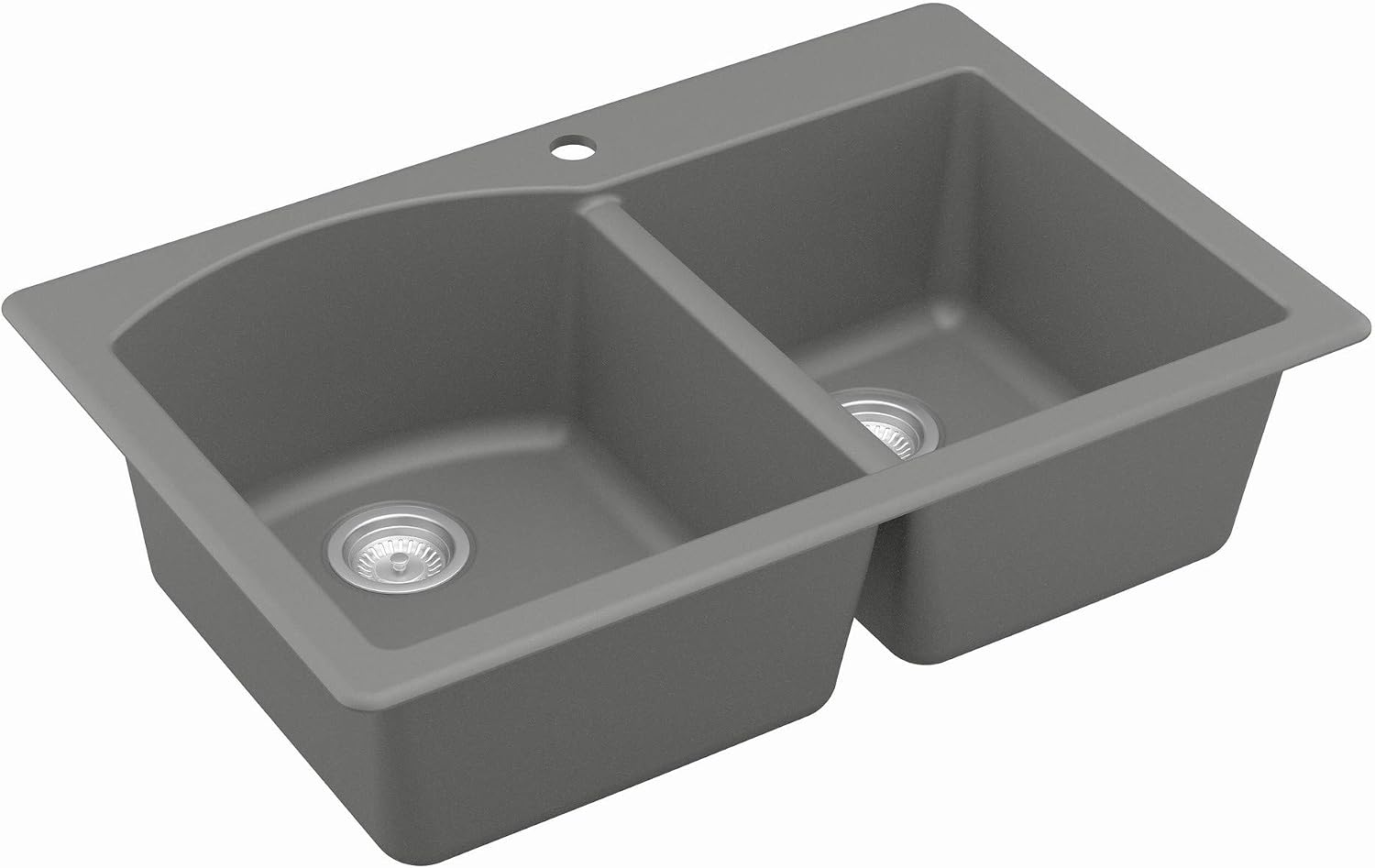 Karran 33' Drop-In/Top Mount Quartz Composite 1-Hole 60/40 Double Bowl Kitchen Sink in Grey