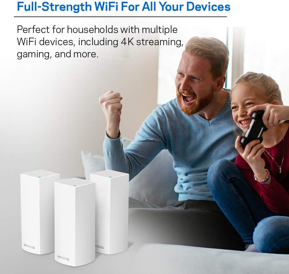 Linksys Velop Dual Band AC3600 Intelligent Mesh WiFi Router Replacement System | 3 Pack | Coverage up to 4,500 Sq Ft