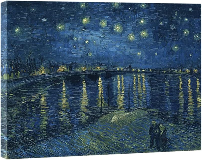 Wieco Art Starry Night Over the Rhone Canvas Prints Wall Art by Van Gogh Famous Oil Paintings Reproduction Extra Large Modern Gallery Wrapped Giclee Artwork Seascape Pictures for Bedroom Home Decor