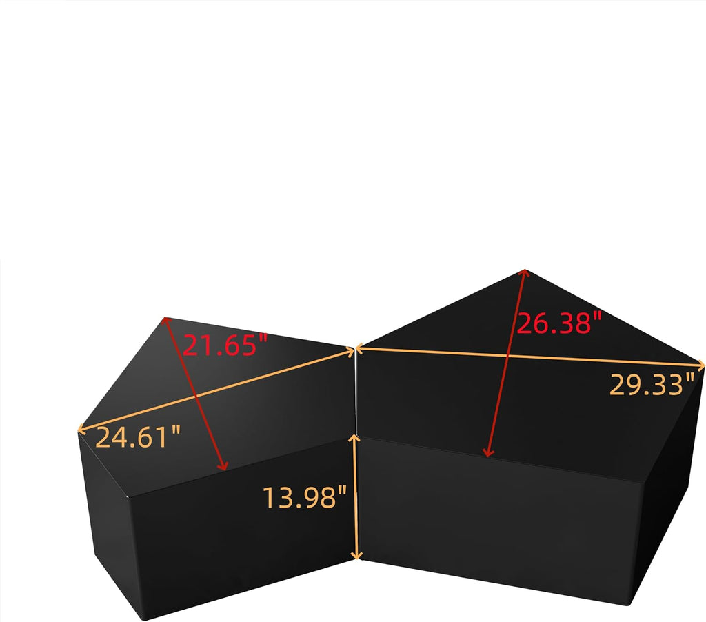 Irregular Nesting Coffee Table Set of 2, Modern Pentagon Side Table Set, 2 Piece Nesting End Table Accent Tables Coffee Table for Living Room Bedroom Apartment - Black