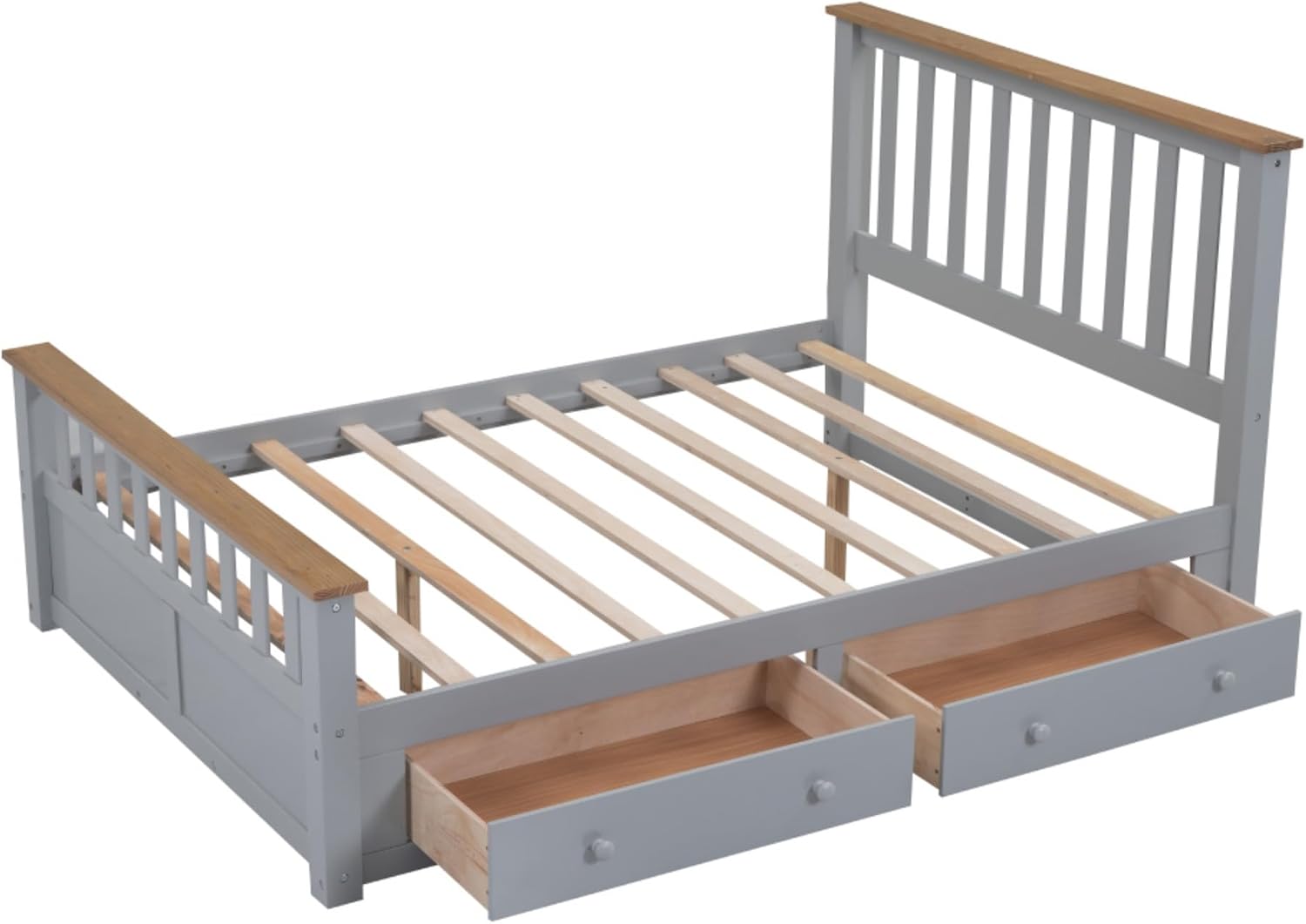 Rustic Bedroom Furniture Set: Platform Bed with Storage Drawers, Nightstand with USB Charging Ports, and 6-Drawer Chest - Solid Wood Construction (Grey,Full Bed)