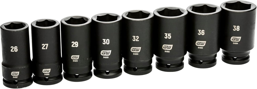 GEARWRENCH 8 Piece 3/4' Drive 6 Point Deep Metric Impact Socket Set | 26mm-38mm | 84032