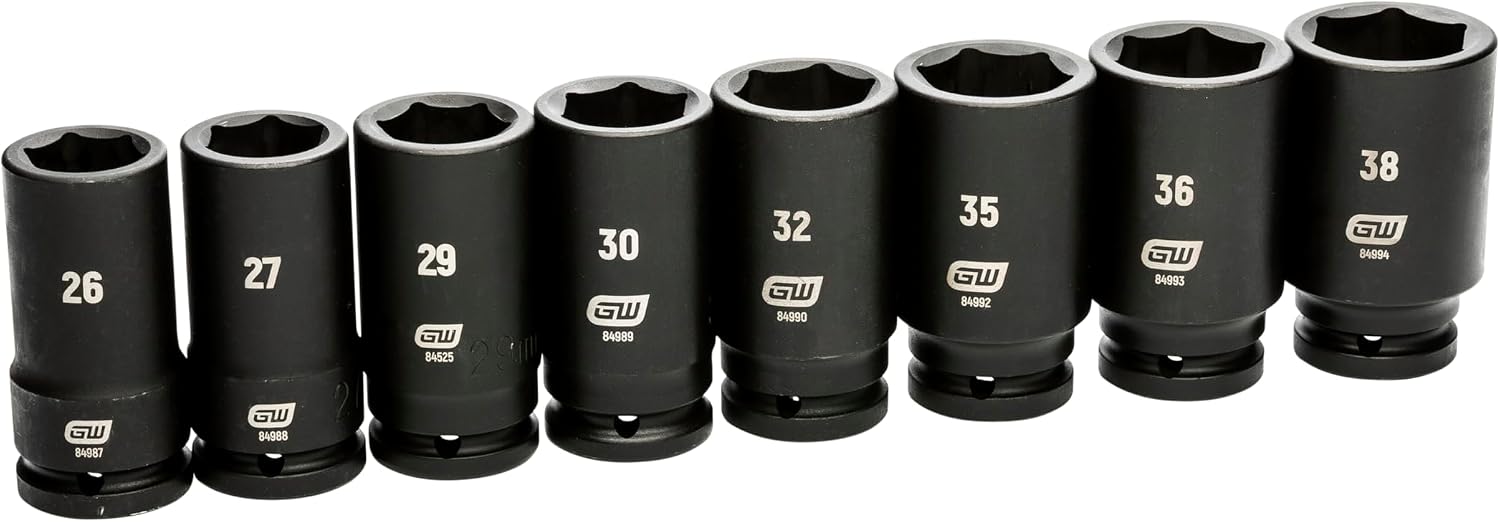 GEARWRENCH 8 Piece 3/4' Drive 6 Point Deep Metric Impact Socket Set | 26mm-38mm | 84032