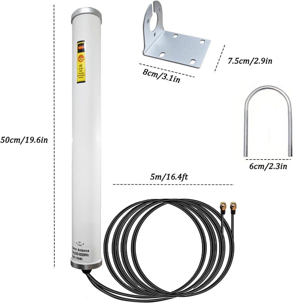 Outdoor External 2x2 MIMO Antenna, Omni 4G/ 5G/ LTE Cellular Antenna Compatible with t Mobile 5g Home Internet/Modem/Router/Cell Signal Booster, with 5 m/ 10 ft Cable SMA Male/ ts9 Adapter/Bracket