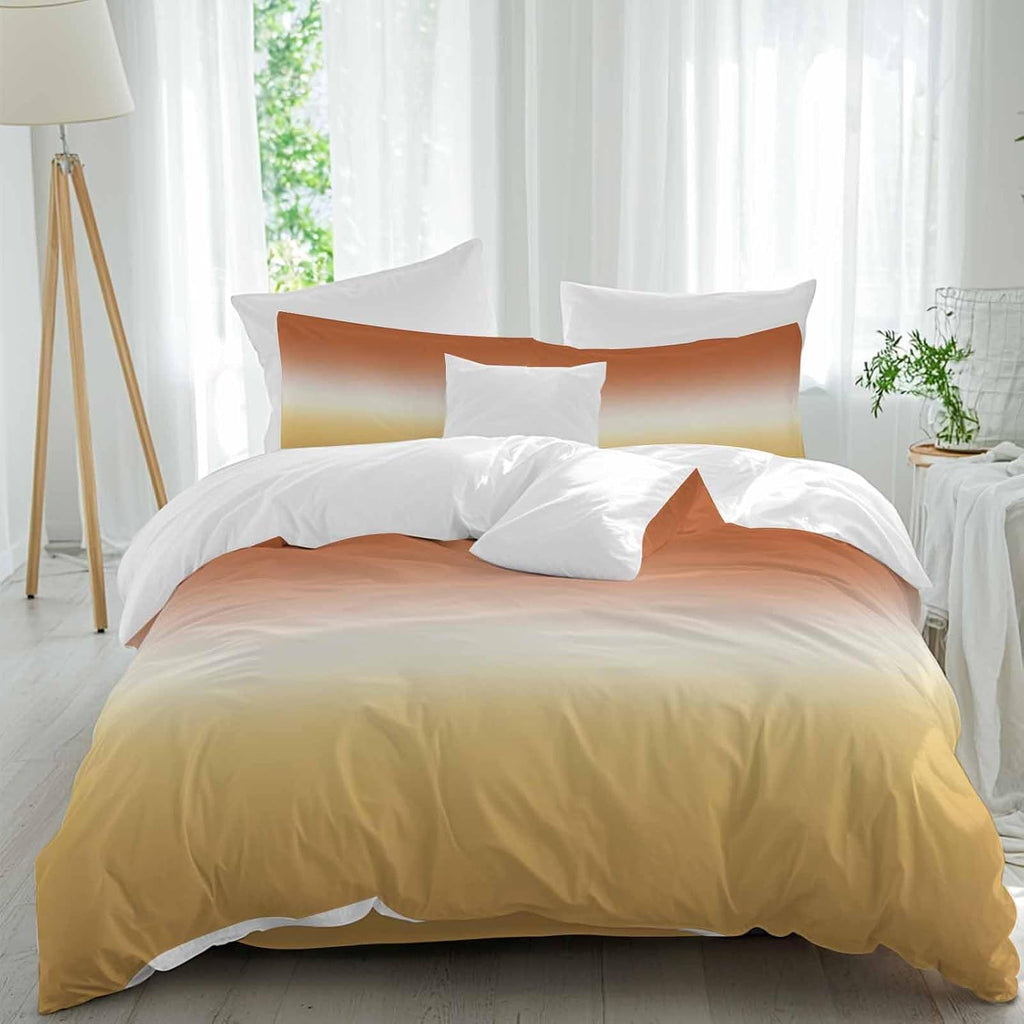 Gradient Orange Duvet Cover Set Queen Size 4 Pieces Modern Minimalist Yellow Orange Ocean Beach Bedding Set with Zipper Closure, 1 Comforter Cover 92x106 Inches 1 Flat Sheet & 2 Pillow Cases