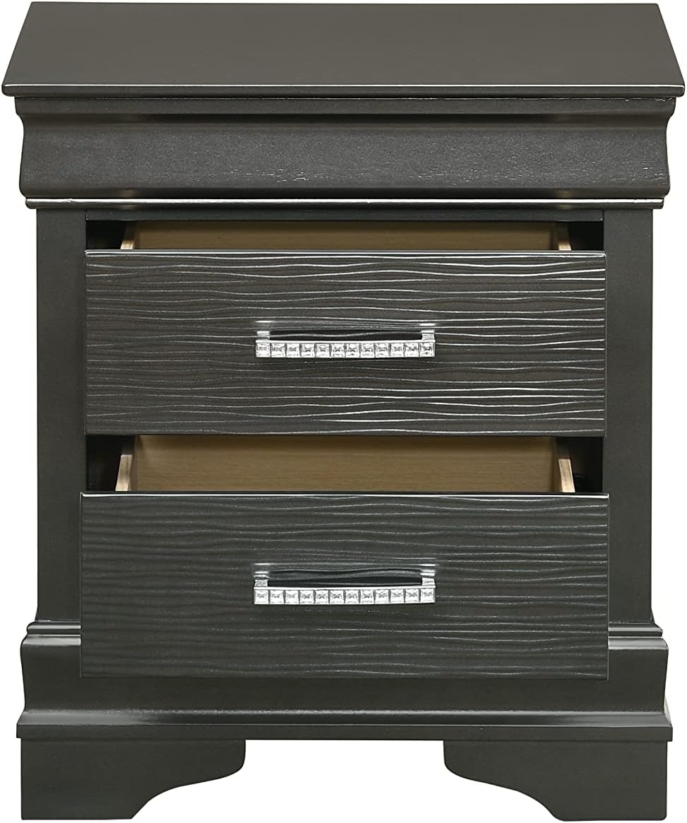 Full 5 Pc Tufted Upholstery LED Bedroom Set Made with Wood in Gray