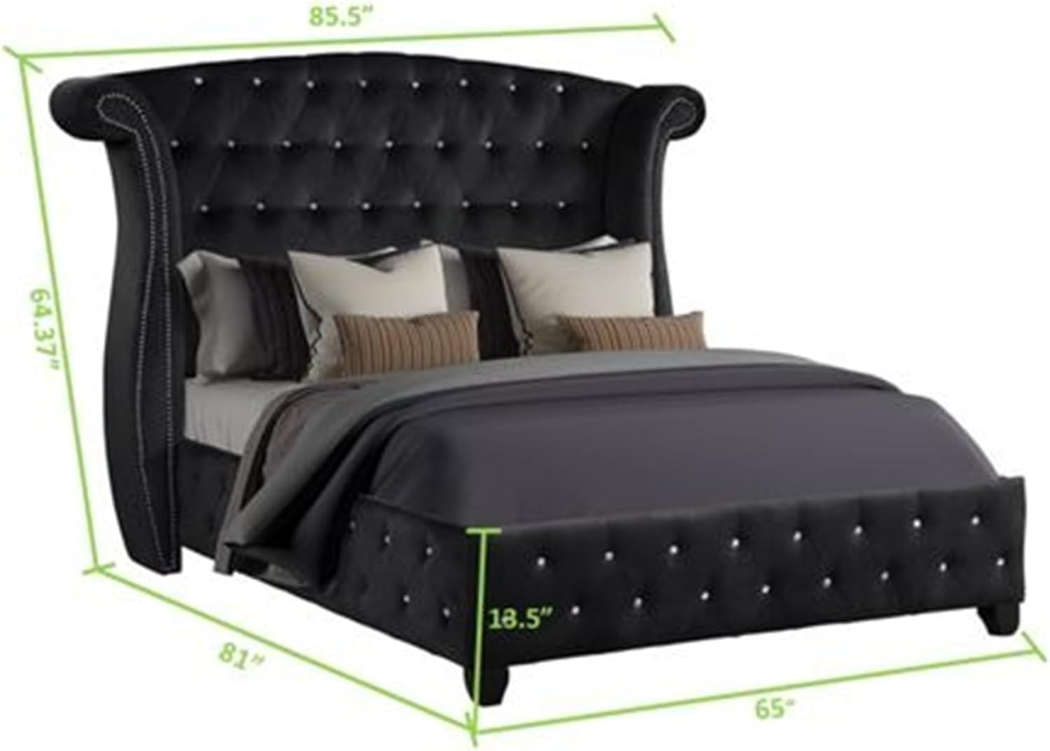 Luxury Bedroom Furniture Set - Modern Elegance with Crystal Tufted Detail, Spacious Storage, Ball Bearing Glides, and Dovetail Drawer Joints (Black,Queen Bed)