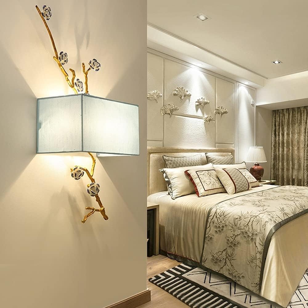 Chinese Style Fabric Wall Lamp Modern Lights Compatible with Home Wall Lighting(Warm White)(Nature White)