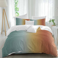 Gradient Blue Red Duvet Cover Set Queen Size 4 Pieces Modern Abstract Minimalist Yellow Orange Ocean Beach Bedding Set with Zipper Closure,1 Comforter Cover 92x106 Inches 1 Flat Sheet & 2 Pillow Cases