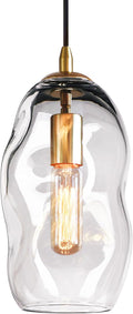 CASAMOTION Modern Pendant Lights Kitchen Island Large Gold Hanging Light Fixtures for Dining Table Blown Art Glass Clear Organic Globe Bedroom Foyer Entryway Hallway Lamp 12 Inch 1 Pack
