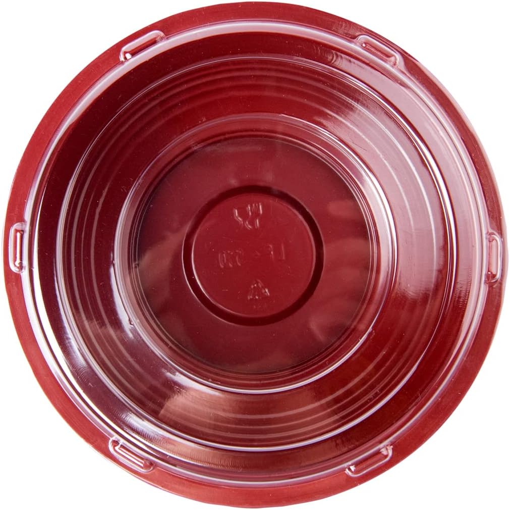 Restaurantware 18 Ounce Food Containers 200 Disposable Salad Bowls - Lids Included Microwavable Black And Red Plastic To Go Bowls Asian Inspired Perfect For Picnics Or Take Outs