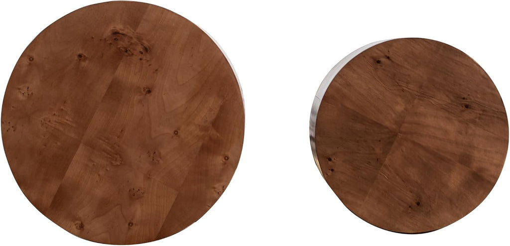 Nesting Coffee Table Set of 2, Modern Round Coffee Table Drum Side Table, Wooden Circle Accent Tables End Tables for Small Spaces Living Room Bedroom Office (Dark Brown)