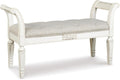 Signature Design by Ashley Realyn French Country Upholstered Tufted Accent Bench with Foam Cushion and Scrolled Arms, Wood Frame, 25.88' High, Antique White