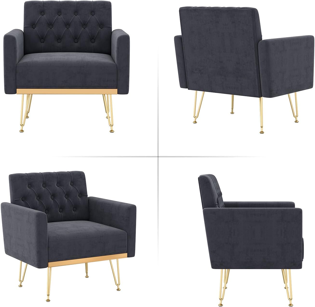 Olela Accent Chair with Arm for Living Room, Velvet Modern Armchair Single Sofa Cozy Tufted Upholstered Reading Side Chairs with Gold Metal Leg for Bedroom Decorate