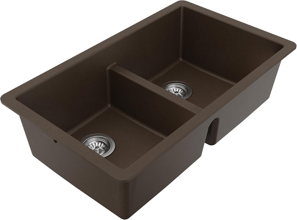 Karran QU-810 32' Undermount Double Equal Bowl Quartz Kitchen Sink Kit in Brown