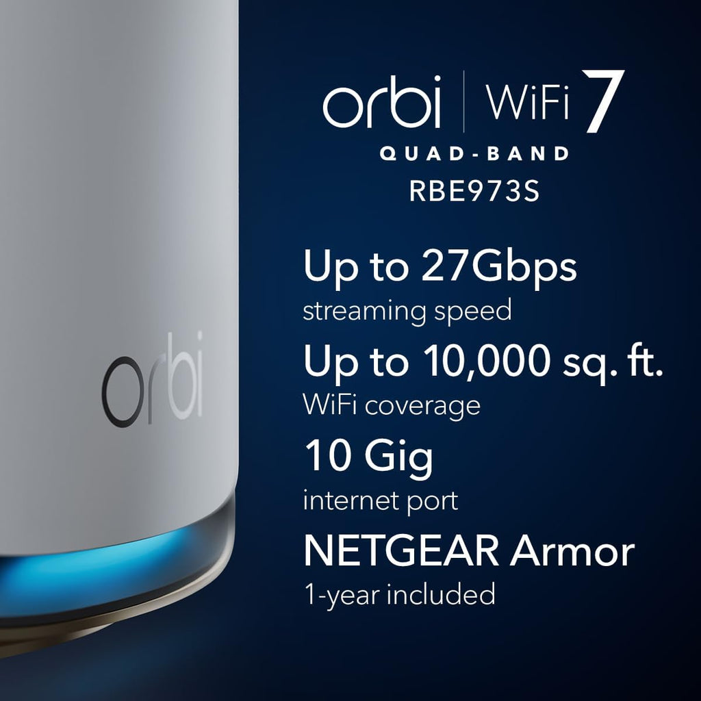 NETGEAR Orbi 970 Series Quad-Band WiFi 7 Mesh Network System (RBE973S) (Renewed)
