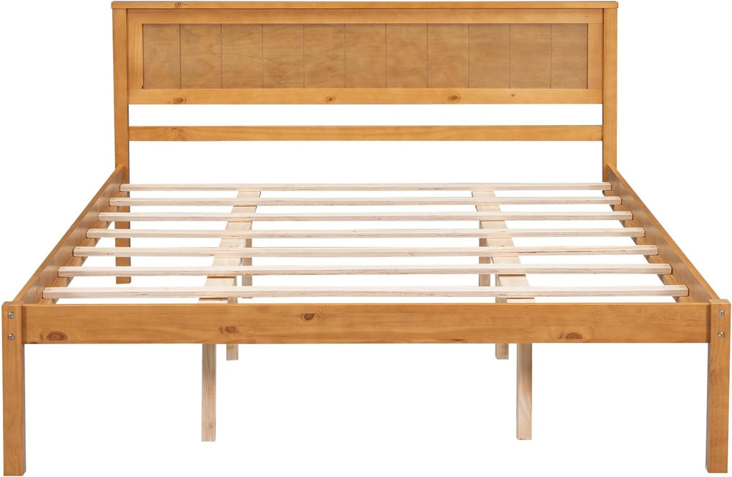 Queen Size Wood Bed Frame and Headboard, Modern Retro Brown Platform Beds Frames, Sturdy and Durable Design Rustic Wooden Bedroom Set, Easy Assembly, No Box Spring Needed (Oak, Queen)