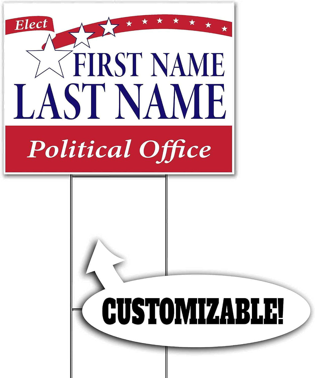 Elect Name Political Office Customizable (18' x 24') Yard Sign, Quantity Discounts, Multi-Packs, Includes Metal Step Stake, Bandit, New, Advertising, USA