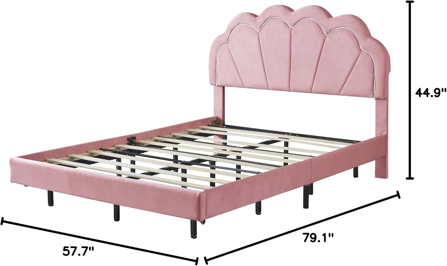 2-Pieces Bedroom Sets,Full Size Upholstered Led Platform Bed with Storage Ottoman,Easy to Assemble,No Box Spring Needed (Pink-4)