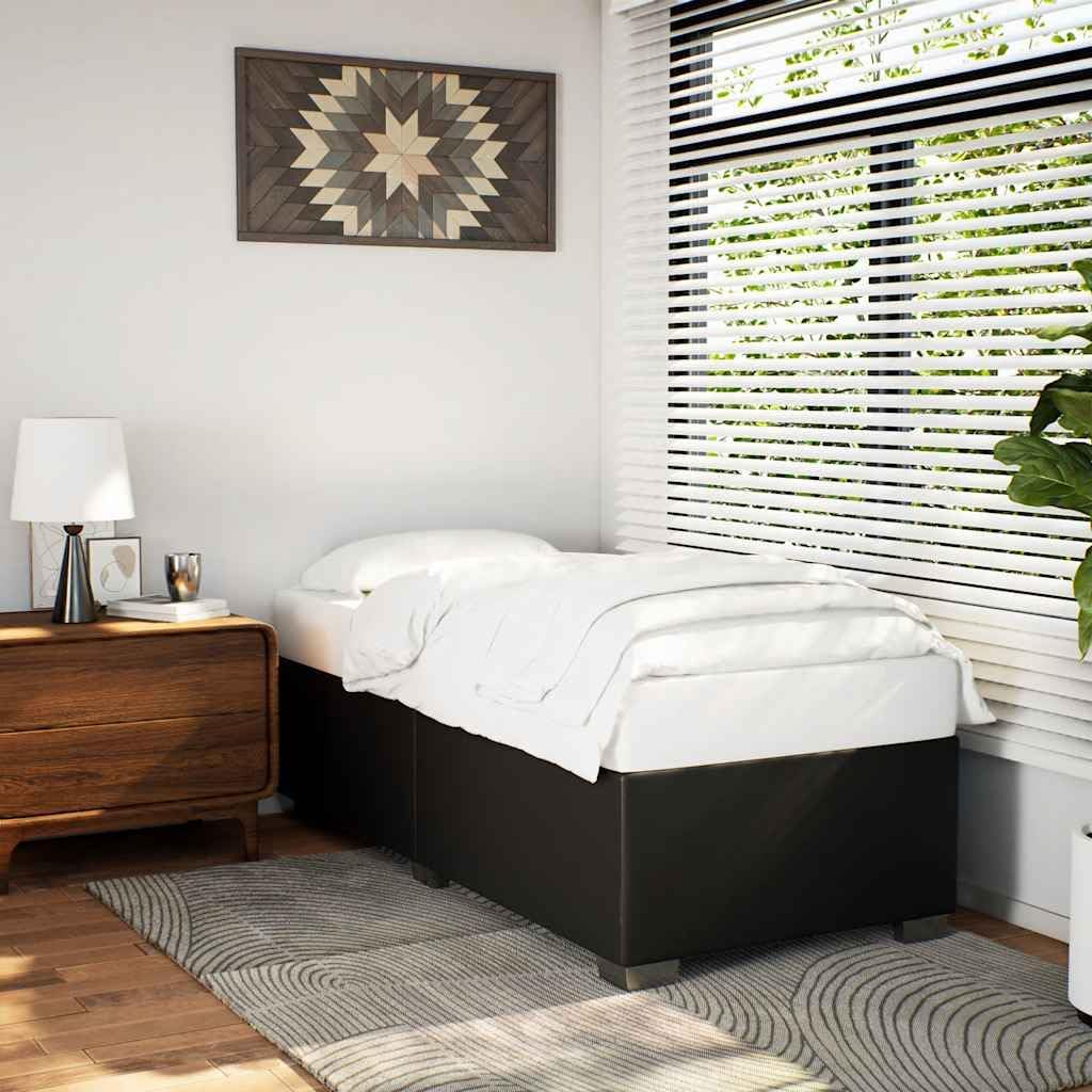 Black Twin Faux Leather Upholstered Platform Bed Frame, Durable Modern Bedframe for Bedroom Furniture, No Box Spring Needed, Easy Assembly