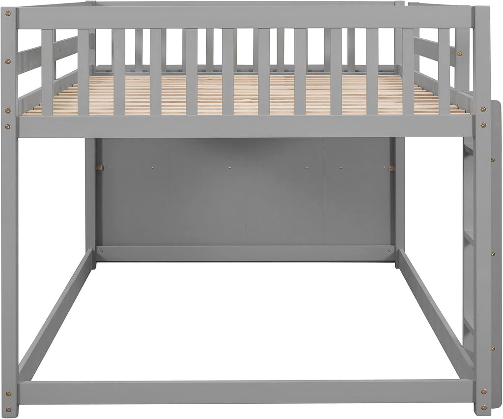 Full-Over-Full Size Bunk Bed, Bedroom Furniture Pine Wood Bed Frame with Storage Drawers and Open Shelves, Drawers and Shelves Set Can Be Moved, for Kids & Teens (Gray)
