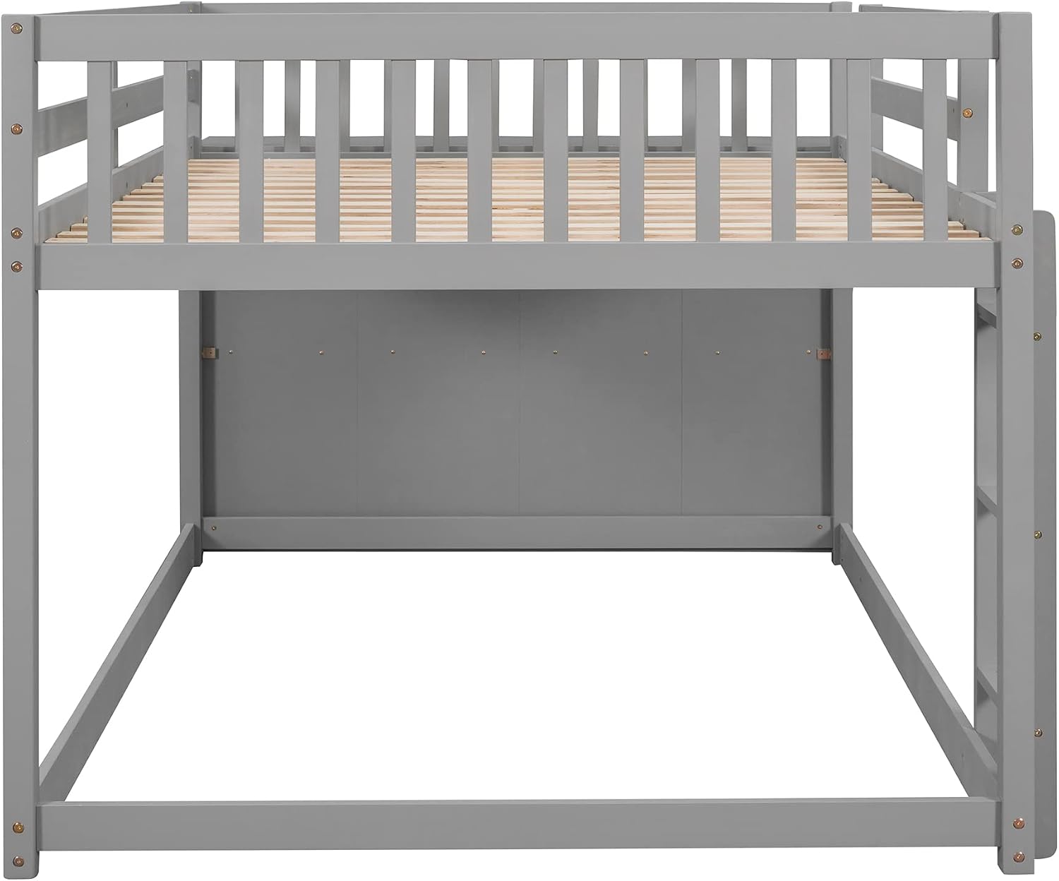Full-Over-Full Size Bunk Bed, Bedroom Furniture Pine Wood Bed Frame with Storage Drawers and Open Shelves, Drawers and Shelves Set Can Be Moved, for Kids & Teens (Gray)