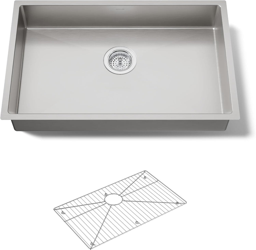 KOHLER Strive 29-1/2' Undermount Double-Bowl Kitchen Sink, Includes Accessories, 16-Gauge Stainless Steel, SilentShield® Sound Absorption, K-33154-NA