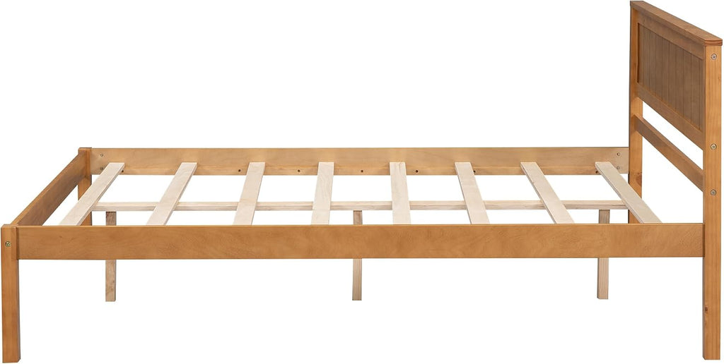 Full Size Wood Bed Frame and Headboard, Modern Retro Oak Platform Beds Frames, Sturdy and Durable Design Rustic Wooden Bedroom Set, Easy Assembly, No Box Spring Needed (Oak, Full)