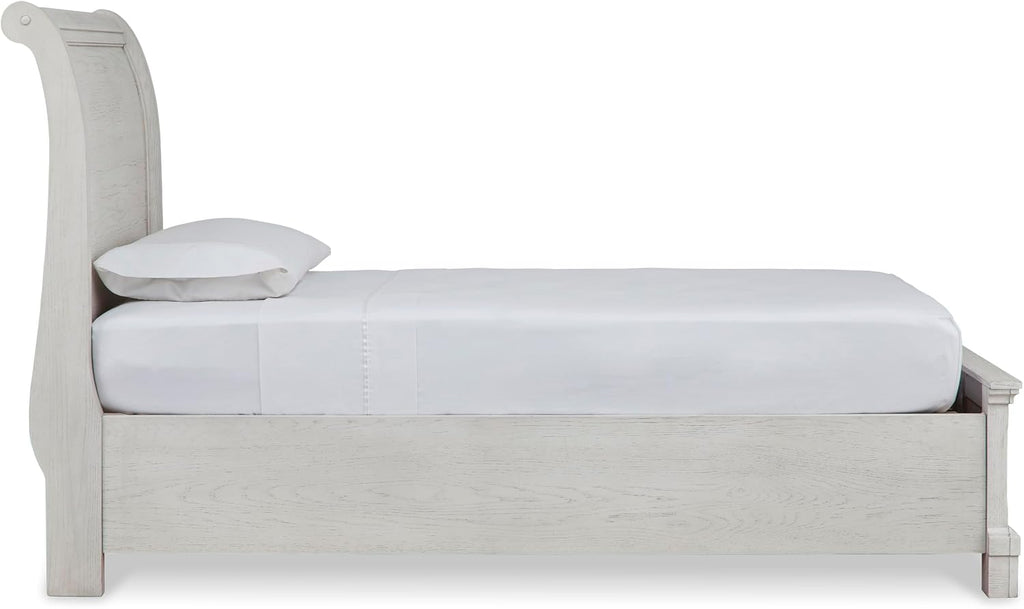Signature Design by Ashley Robbinsdale Casual Twin Sleigh Storage Platform Bed with 1 Drawer, Foundation or Box Spring Not Needed, White