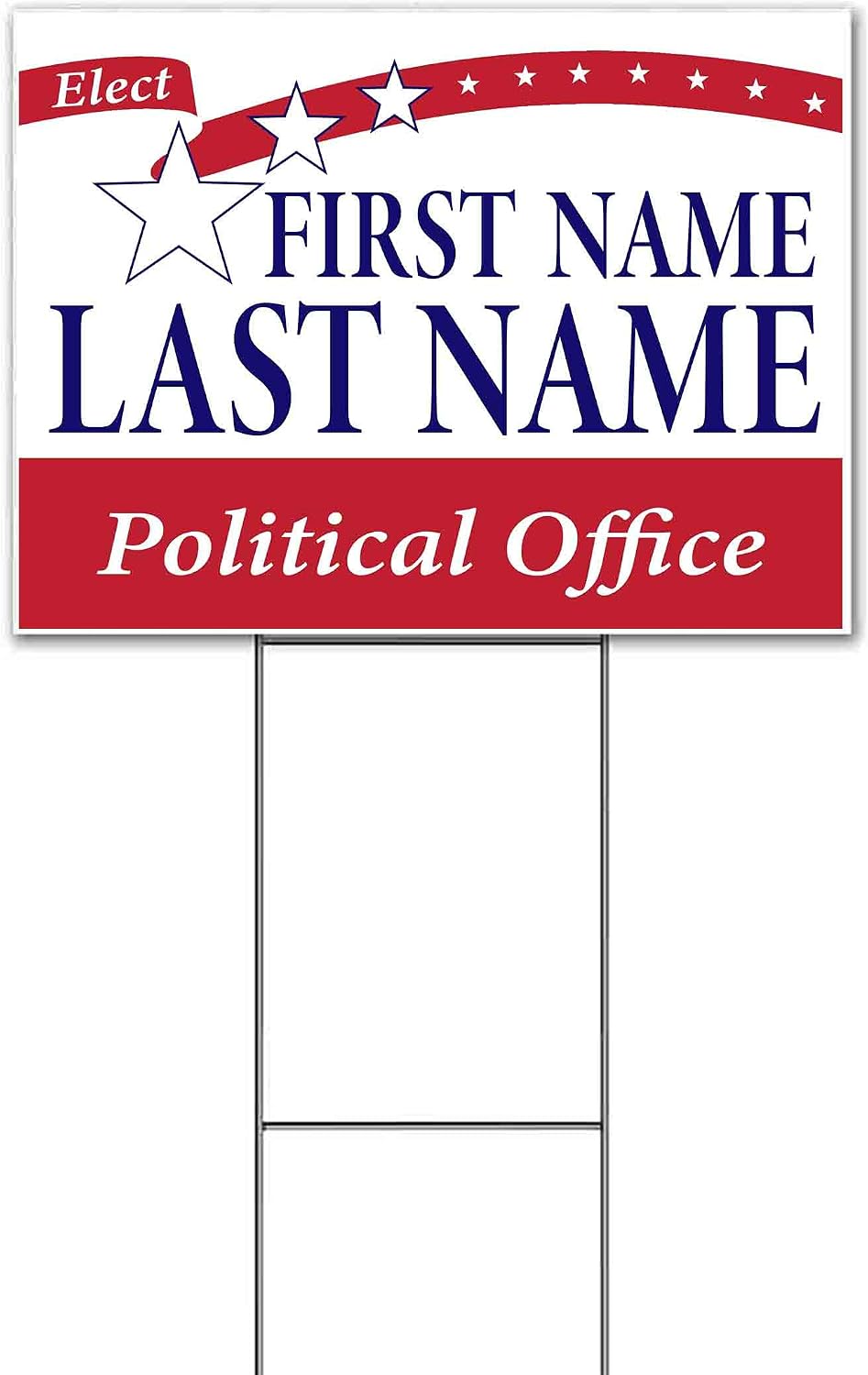 Elect Name Political Office Customizable (18' x 24') Yard Sign, Quantity Discounts, Multi-Packs, Includes Metal Step Stake, Bandit, New, Advertising, USA
