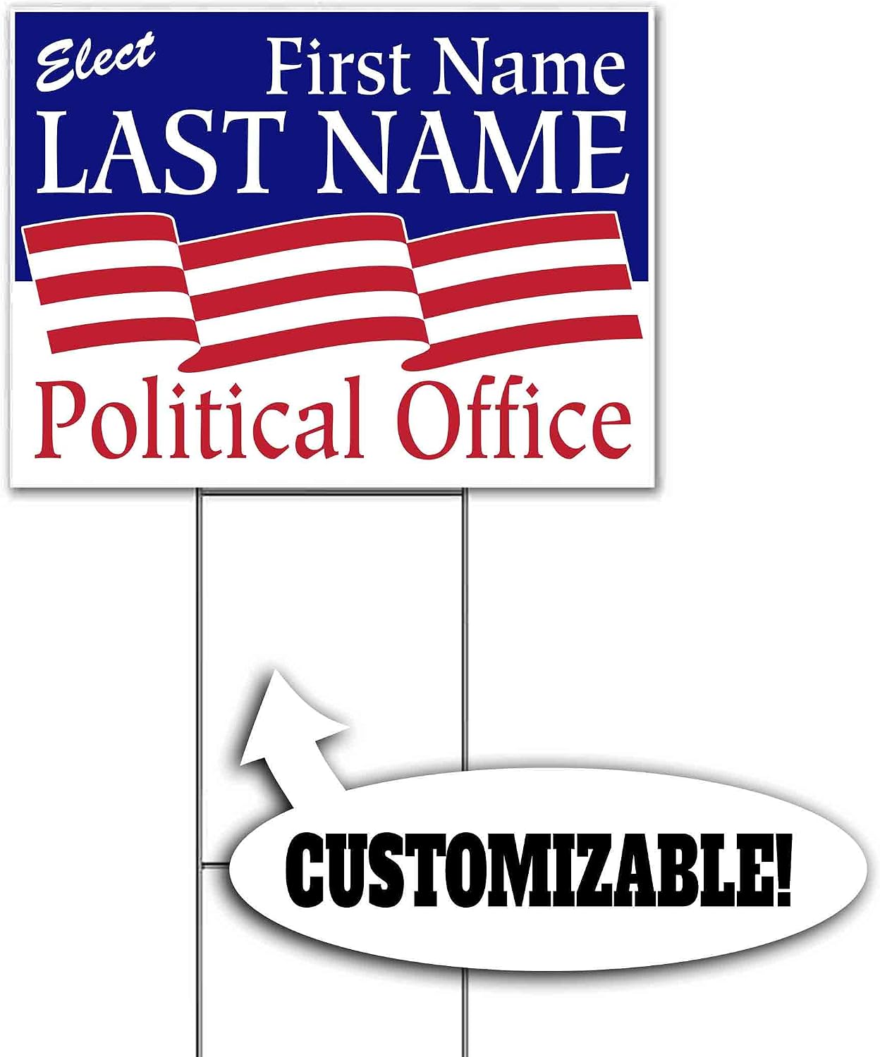 Elect Name Political Office Customizable (18' x 24') Yard Sign, Quantity Discounts, Multi-Packs, includes Metal Step Stake, Bandit, New, Advertising, USA