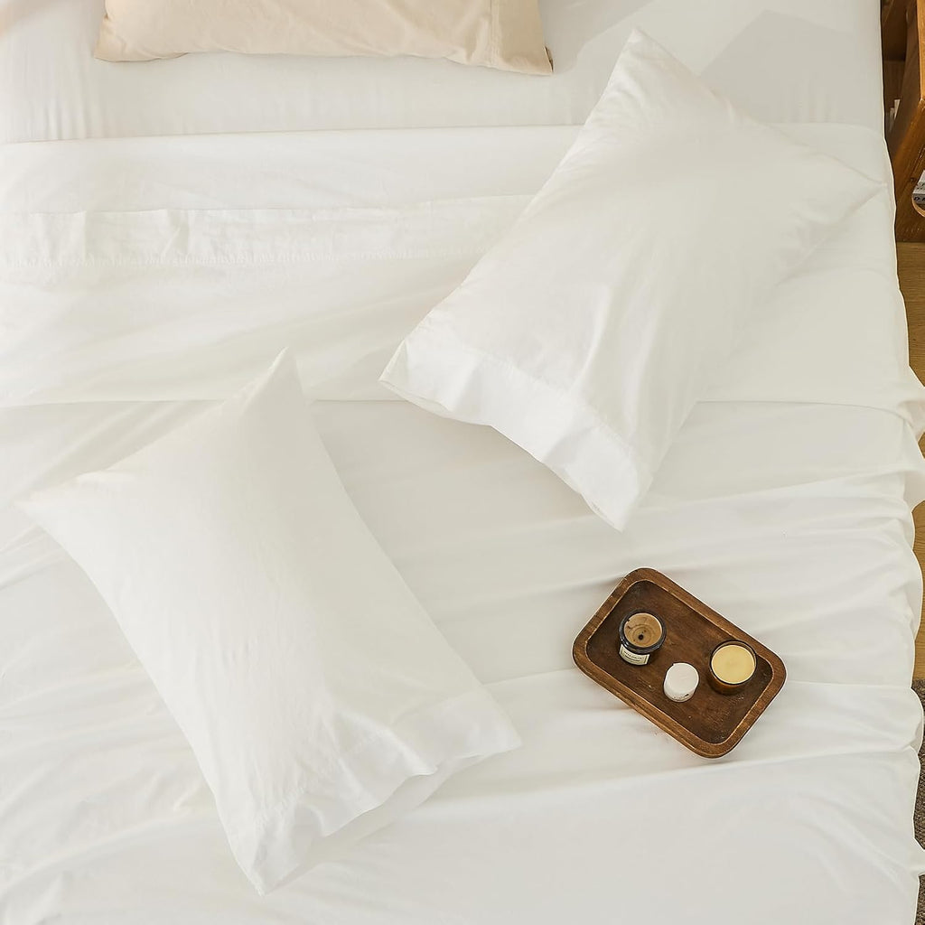Bedlifes 100% French Flax Linen Sheets Set Queen Size - 6 Piece Extra Deep Pocket 18-24',Soft Breathable Queen Bed Sheets with Temperature Regulating & Moisture-Wicking(White